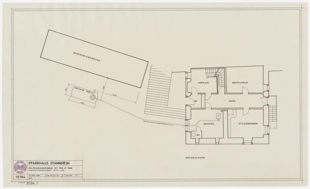 Unterstammheim: Pfarrhaus Stammheim mit Ökonomiegebäude: Pfarrhaus Stammheim mit Ökonomiegebäude, Einbau einer Ölheizung mit Tank, Erdgeschoss; Grundriss