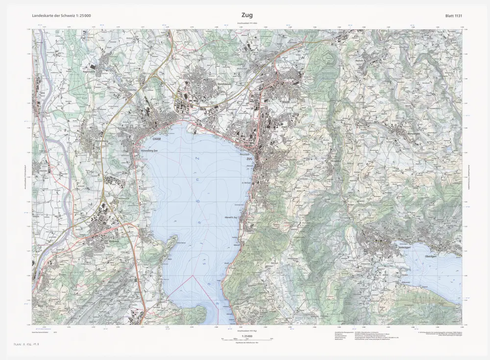 Landeskarte der Schweiz 1 : 25000: Den Kanton Zürich betreffende Blätter: Blatt 1131: Zug