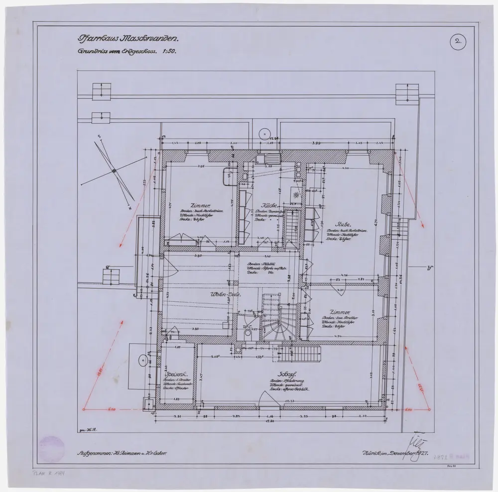 Maschwanden: Pfarrhaus, Erdgeschoss; Grundriss (Nr. 2)