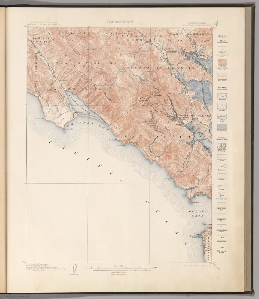 Tamalpais Quadrangle.  Topography.