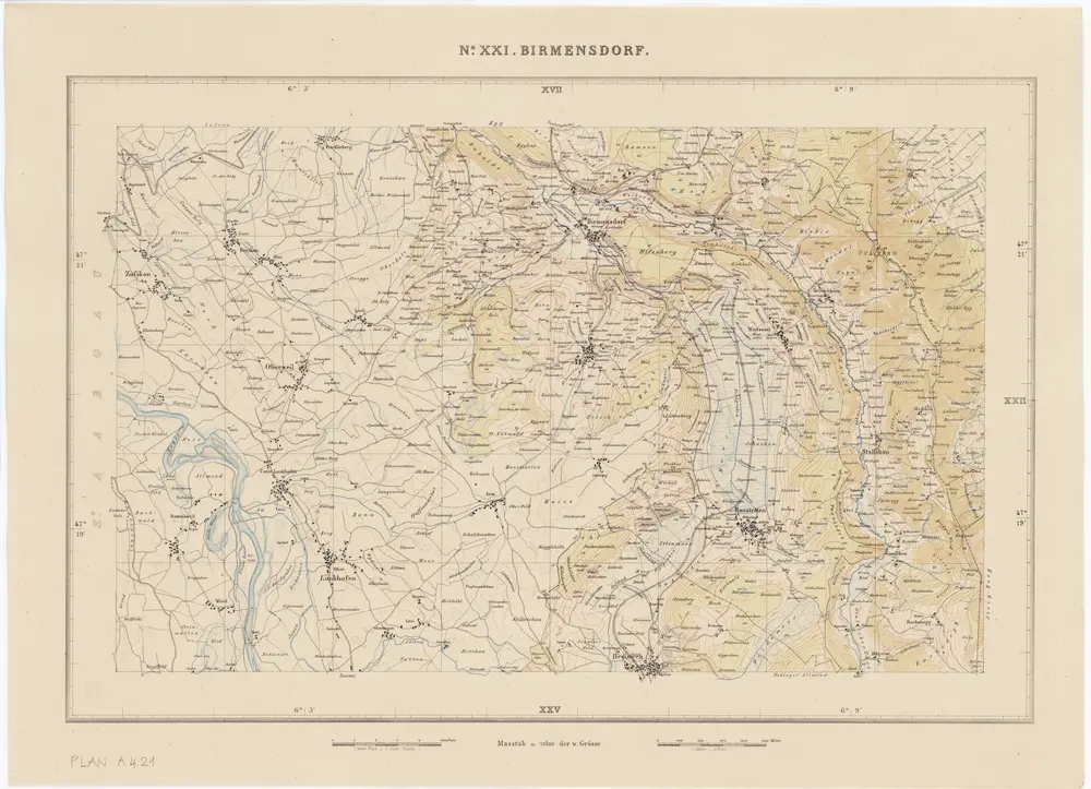 Topographische Karte des Kantons Zürich (Wild-Karte): Blatt XXI: Birmensdorf