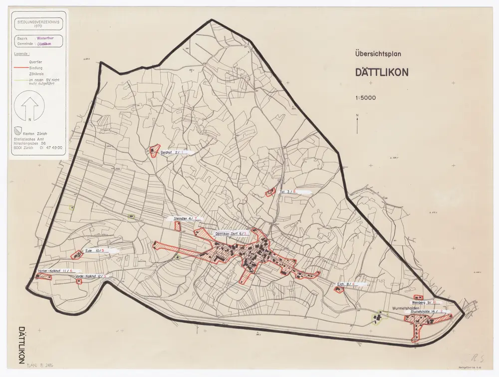 Dättlikon: Definition der Siedlungen für die eidgenössische Volkszählung am 01.12.1970; Siedlungskarte