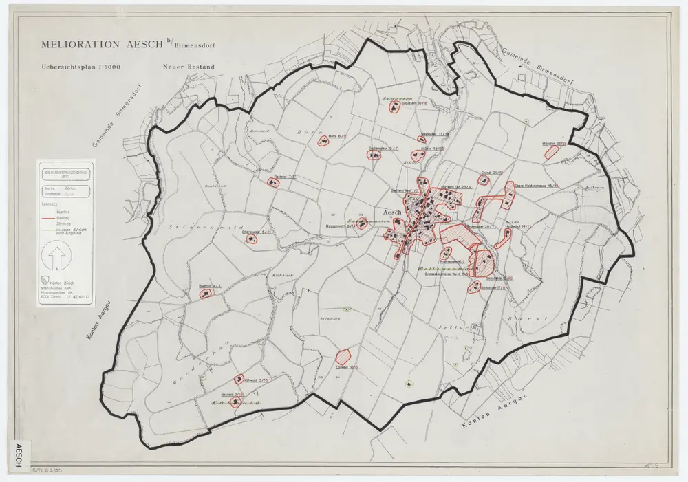 Aesch: Definition der Siedlungen für die eidgenössische Volkszählung am 01.12.1970; Siedlungskarte