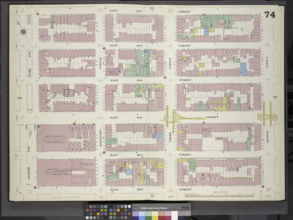 Manhattan, V. 4, Double Page Plate No. 74 [Map bounded by East 37th St., 2nd Ave., East 32nd St., Park Ave.]