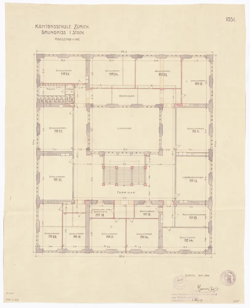 Kantonsschule, Rämistrasse 59: 1. Stock; Grundriss