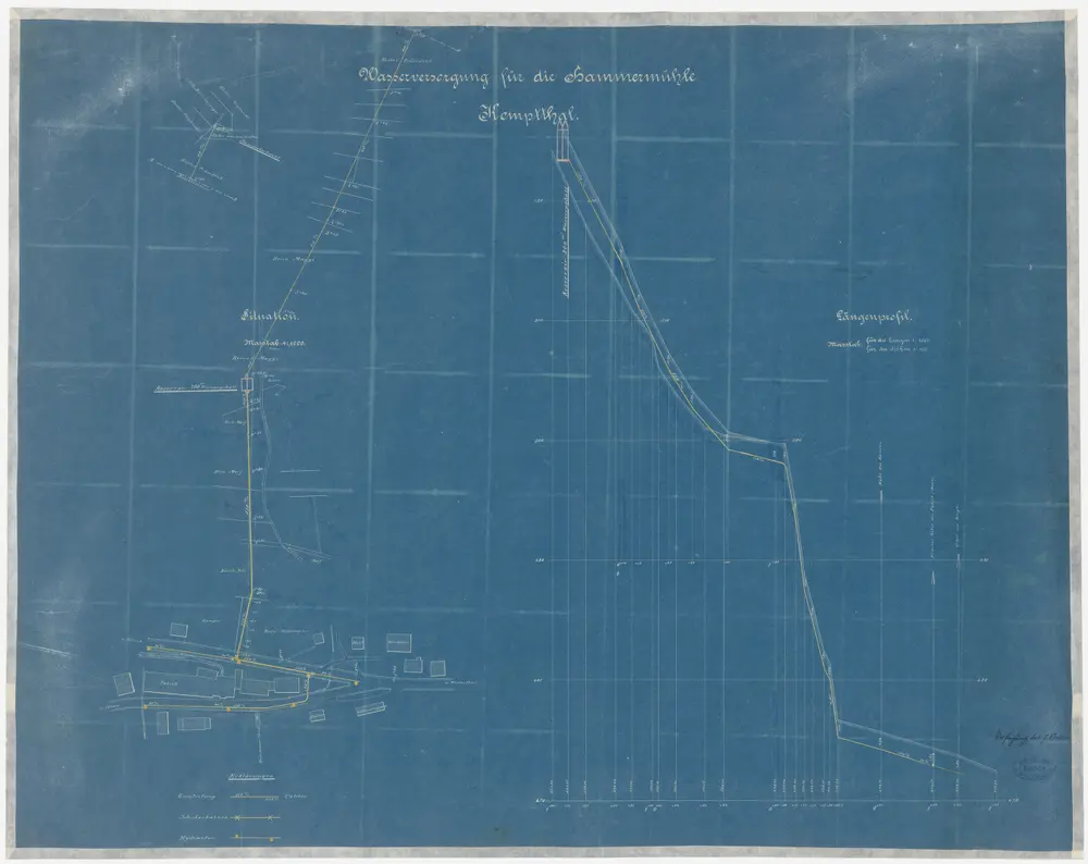 Lindau: Wasserversorgung für die Hammermühle in Kemptthal; Situationsplan und Längsprofil
