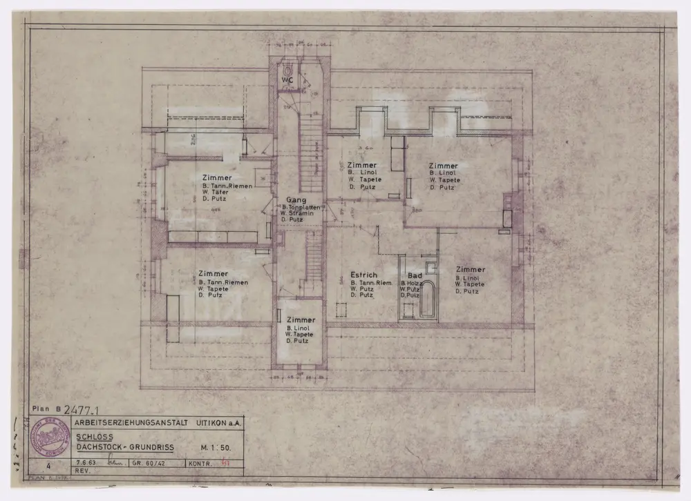 Uitikon: Arbeitserziehungsanstalt, Schloss: Dachstock; Grundriss