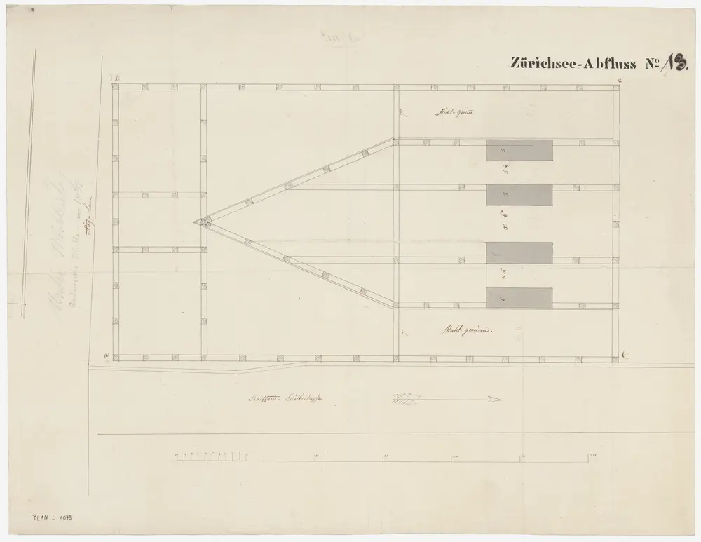 Zürich: Unterer Mühlesteg, Mühle von Herrn Bodmer; Grundriss (Zürichsee-Abfluss Nr. 13)