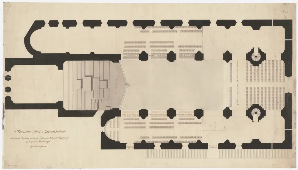 Zürich: Grossmünsterkirche, Bestuhlung für die am 7. Juli 1828 stattfindende eidgenössische Tagsatzung; Grundriss (Nr. 3)