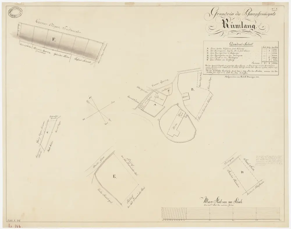 Rümlang: Pfrundgüter Garten und Baumgarten bei Kirche und Pfarrhaus, Baumgarten in Hofwiesen und an der Mühligass und Reben im Einfang; Grundrisse (Nr. 1)