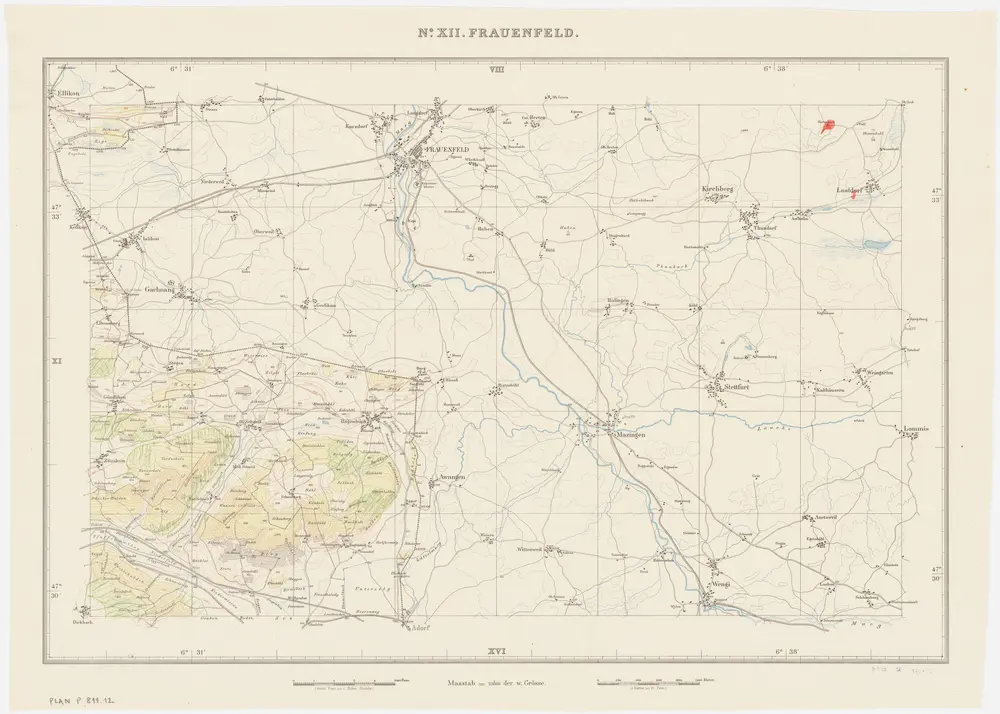 Kanton Zürich: Waldungen, Rebberge und Rodungen um die Mitte des 17. Jahrhunderts: Blatt XII: Frauenfeld