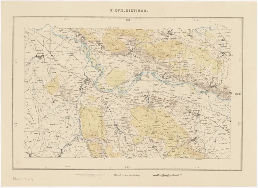 Topographische Karte des Kantons Zürich (Wild-Karte): Blatt XVII: Dietikon