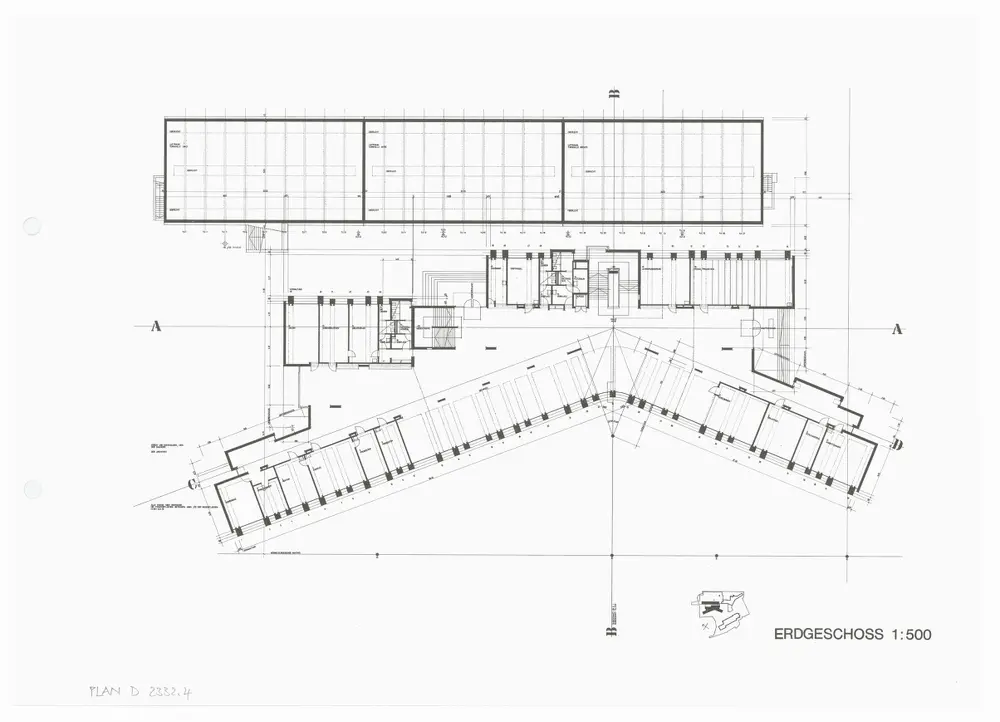 Kantonsschule Rämibühl: Ansichten, Grundrisse und Schnitte: Oberrealschule und Turnhallen: Erdgeschoss; Grundriss