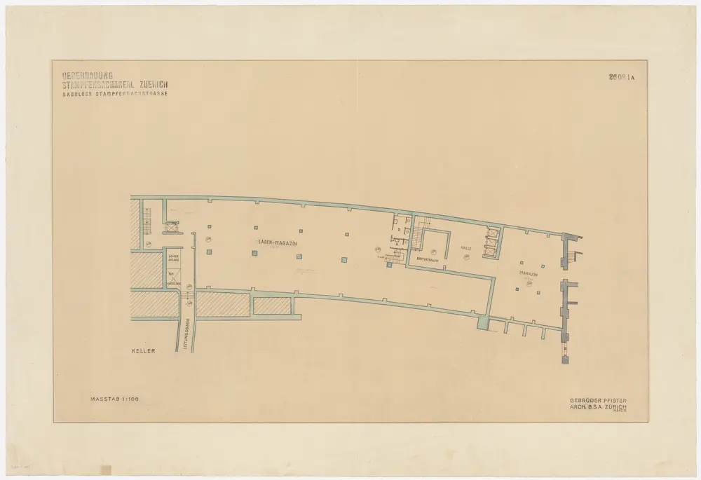 Zürich: Verwaltungsgebäude auf dem Stampfenbachareal; Projektausführung; Walche-Gebäude, Kellergeschoss; Grundriss