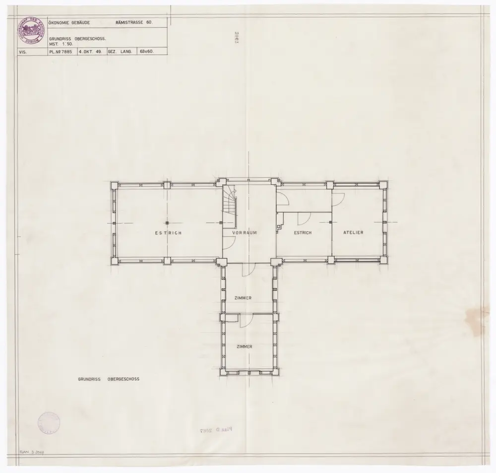 Haus Rämistrasse 60, Ökonomiegebäude: Obergeschoss; Grundriss