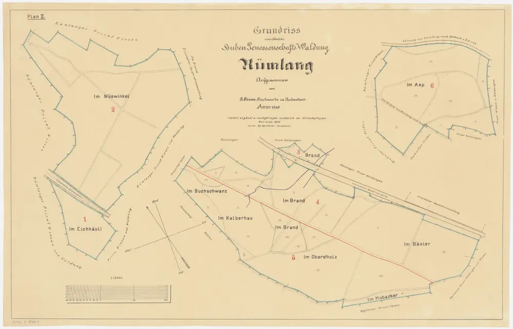 Rümlang: Hubengenossenschaftswaldungen: Müswinkel, Eichhäuli, Buchschwanz, Kalberhau, Brand, Oberstholz, Bäuler, Asp; Grundrisse (Plan II)