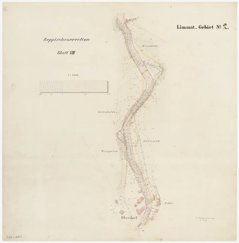 Birmensdorf bis Dietikon: Von oberhalb Landikon bis zur Einmündung in die Limmat, Reppischkorrektion: Blatt VIII: Bergdietikon AG und Dietikon: Mühlehalde bis Oberdorf; Situationsplan (Limmat-Gebiet Nr. 2)