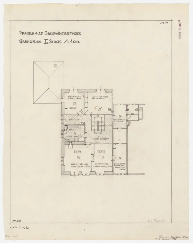 Oberwinterthur: Pfarrhaus, vor der Renovation, 1. Stock; Grundriss (Nr. 11)