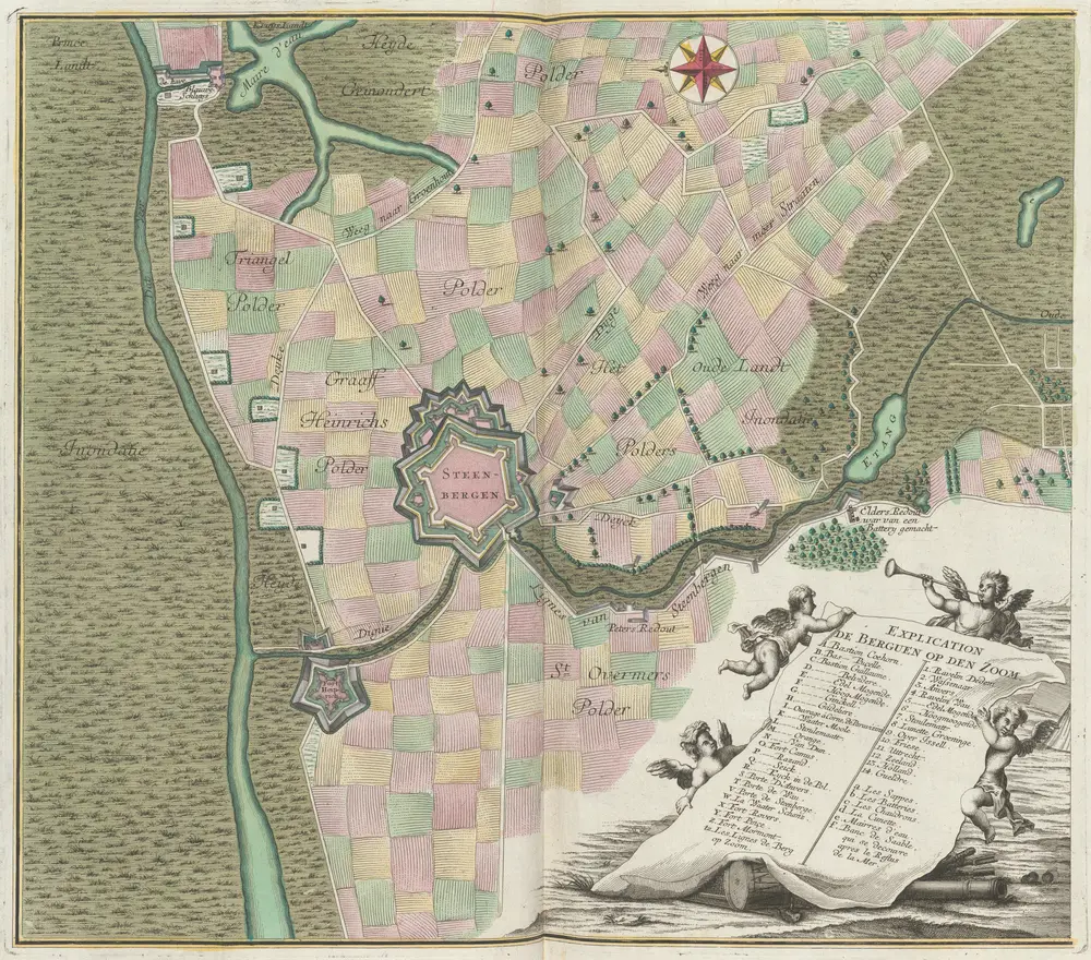 Plan De la forte Ville de Berguen Op Den Zoom avec ses Lignes, Attaques, et le Fort Steenberguen [...] [Karte] [Anschlussblatt an vorangehende Karte], in: [Atlas factice], S. 147.