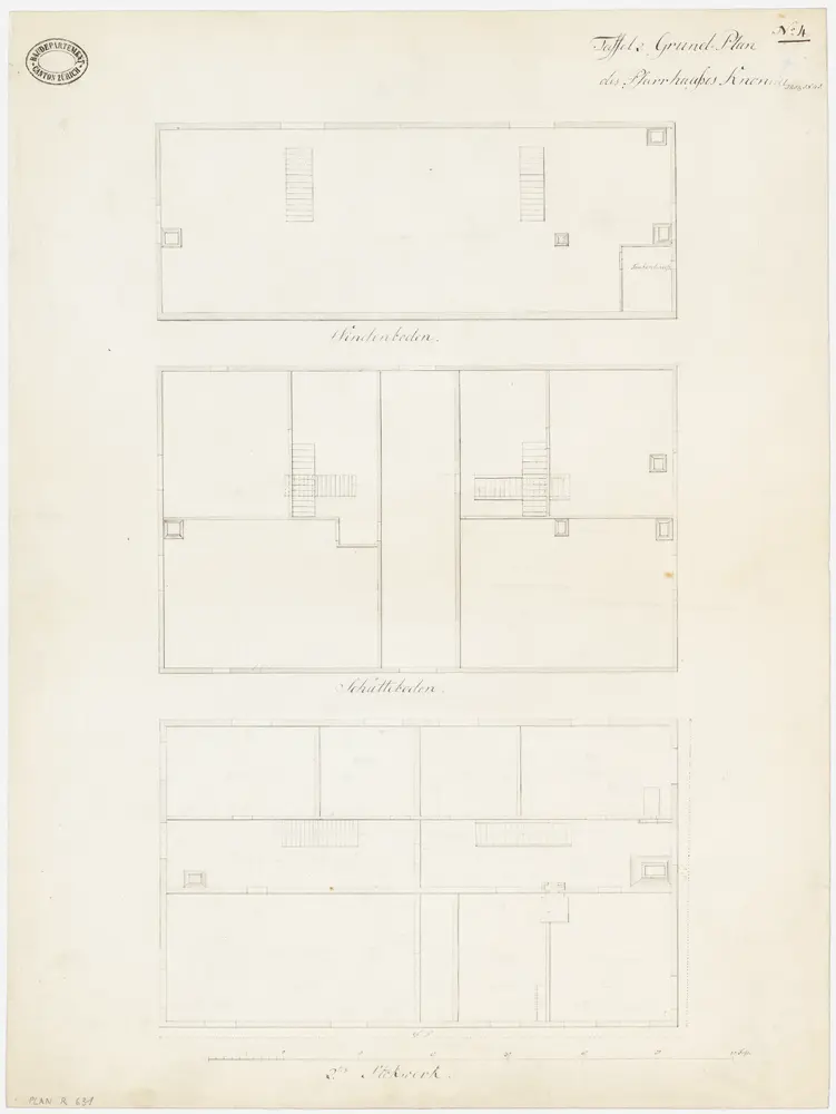 Knonau: Pfarrhaus, 2. Stock, Schütteboden und Dachboden; Grundrisse (Nr. 4 bzw. Tafel 2)