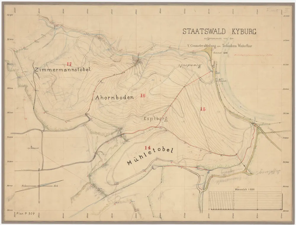 Kyburg: Staatswaldungen Zimmermannstobel, Ahornboden, Espi (Espiberg), Mülitobel (Mühletobel), Brandrüti; Grundriss