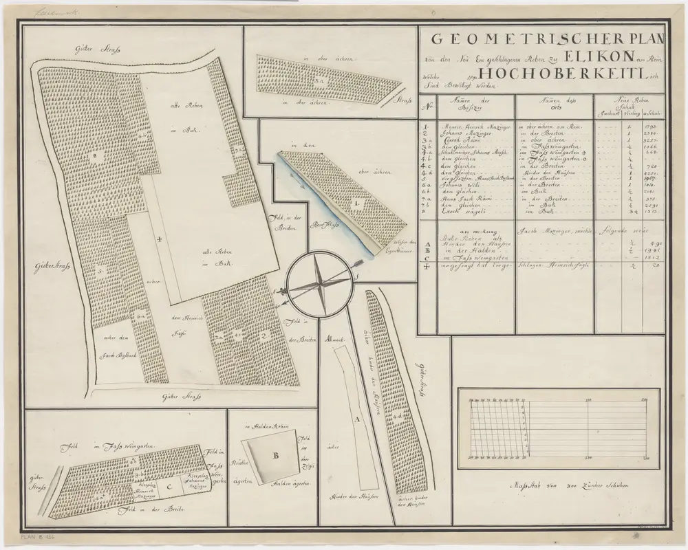 Marthalen: 1791 von der zürcherischen Obrigkeit bewilligte neue Reben in Ellikon am Rhein; Grundrisse und Tabelle