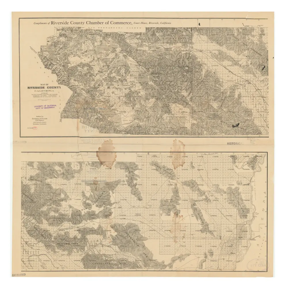 Map of Riverside County, California, showing sections, townships, ranch lines, and topography