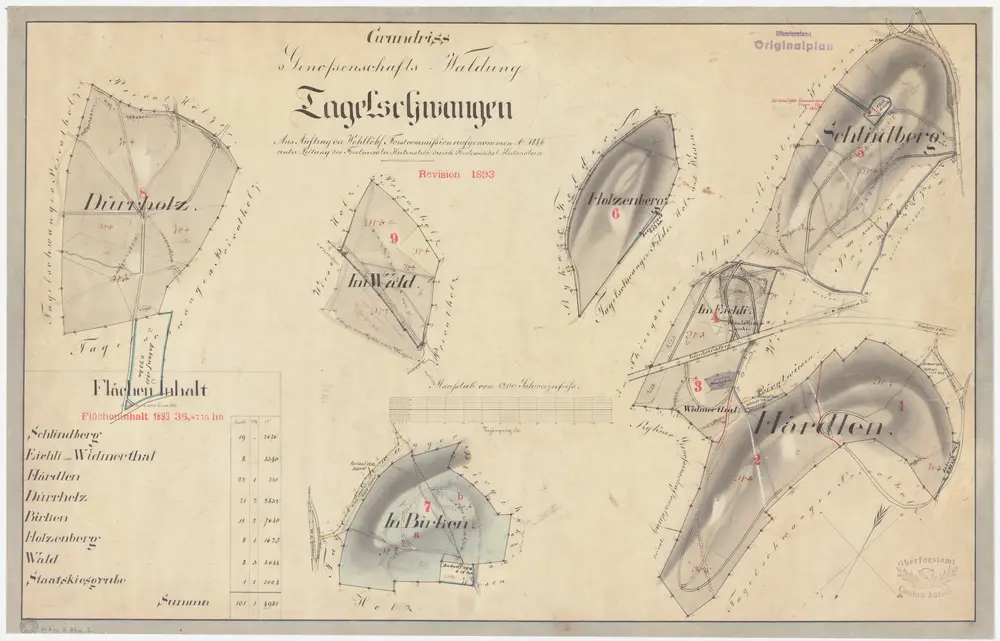 Lindau: Genossenschaftswaldung Tagelswangen: Herdlen (Härdlen), Schlimperg (Schlindberg), Eichli, Kiesgrube, Widmertal (Widmerthal), Birch (Birken), Holziberg (Holzenberg), Dürrholz (auch Türholz), Wald; Grundrisse