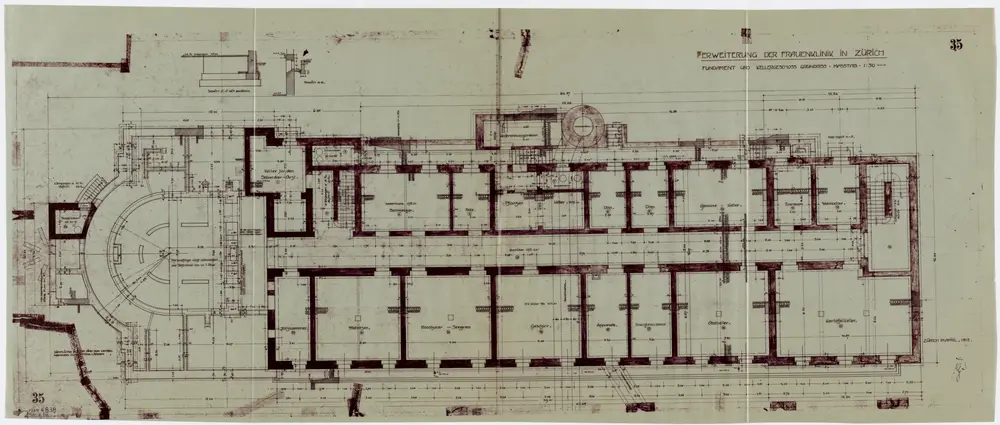 Zürich: Kantonsspital, Erweiterung der Frauenklinik, Fundament und Kellergeschoss; Grundriss