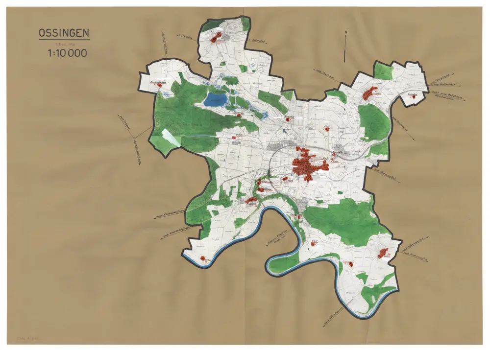 Ossingen: Definition der Siedlungen für die eidgenössische Volkszählung am 01.12.1950; Siedlungskarte