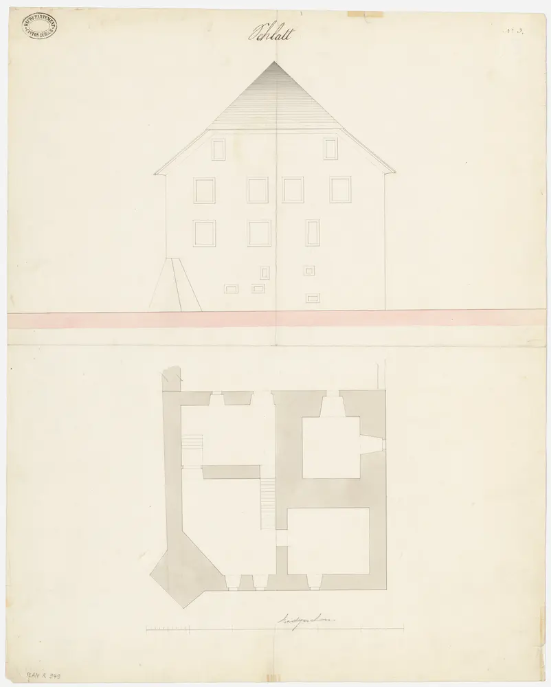 Schlatt: Pfarrhaus; Grundriss des Erdgeschosses und Ansicht (Nr. 3)