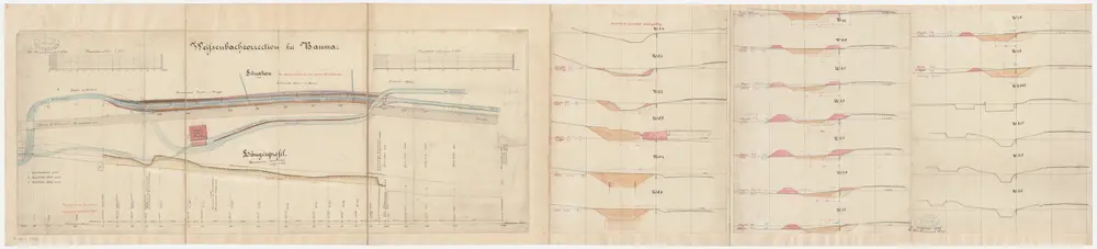 Bauma: Wissenbachkorrektion; Situationsplan, Längsprofil und Querprofile