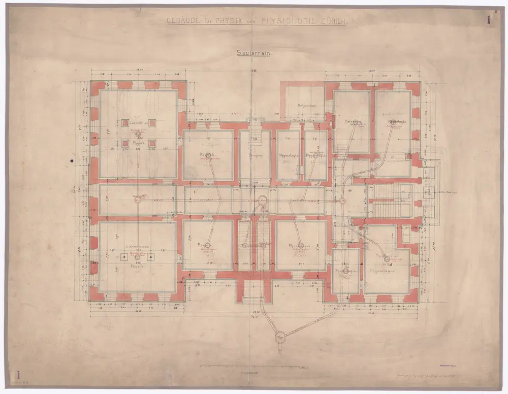 Eidgenössisches Polytechnikum, Physikgebäude, Gloriastrasse 35: Abteilung Physik, Keller; Grundriss