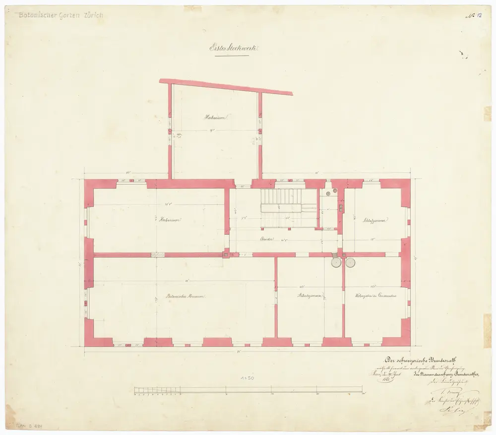 Botanischer Garten, projektiertes Gebäude: 1. Stock; Grundriss (Nr. 12)