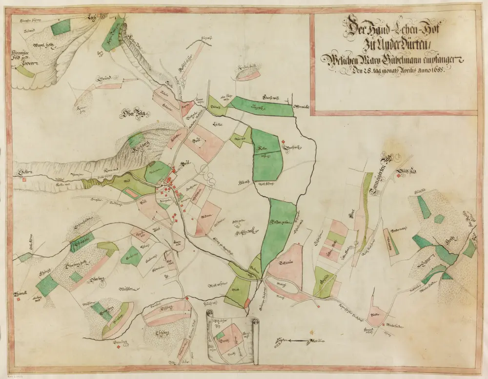 Rüti, Dürnten, Bubikon, Wald, Goldingen SG: Grundriss und Beschreibung der Güter, Waldungen und Handlehen des Amts Rüti sowie der beiden Alpen Scheidegg und Boalp (ältere Schreibweise: Poo-Alp), Band I: Seite 122: Handlehenhof zu Unterdürnten; Grundriss