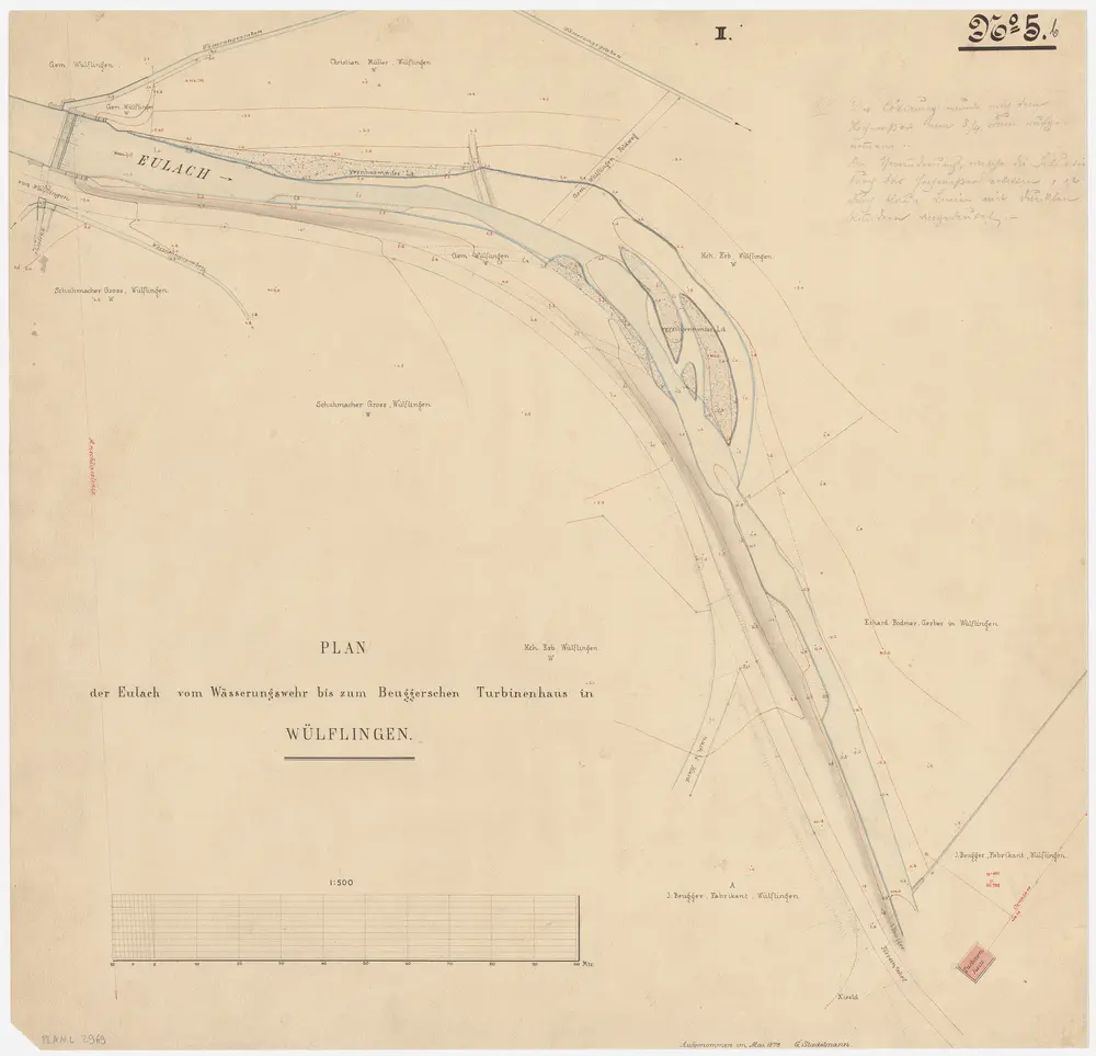 Wülflingen: Eulach vom Wässerungswehr bis zum Turbinenhaus von J. Beugger; Situationsplan (Blatt II)
