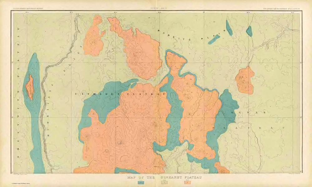 Map Of The Uinkaret Plateau. North Half. Atlas Sheet VII. Geology by C.E. Dutton. Julius Bien & Co. lith. U.S. Geological Survey, Geology of the Grand Canon District.