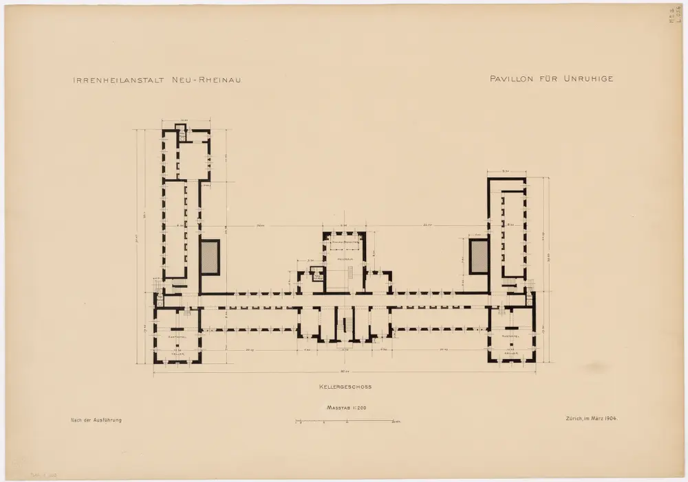 Pflegeanstalt Neu-Rheinau: Gebäude für Unruhige, Kellergeschoss; Grundriss