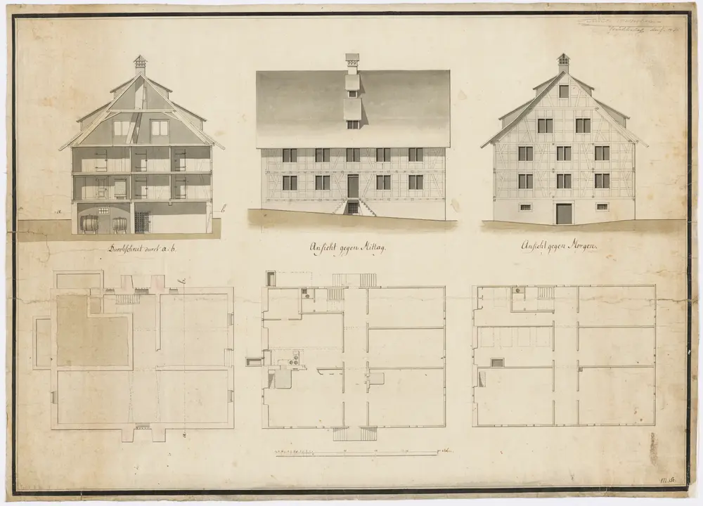 Wollishofen: Höckler-Hof; Ansichten, Grundrisse und Schnitt