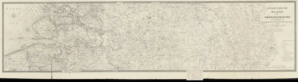 Topographische kaart der grensscheiding tusschen het Oud Nederland en de Belgische Provintien : of wel der Zuidelijke verdedigings-linie van Nederland, door het Koninklijk Leger thans bezet Maart 1831 : zijnde de genoemde grensscheiding aangegeven voor zoo verre zij bepaald is volgens het protocol der Conferentie van Londen van den 20e Januarij van het jaar 1831