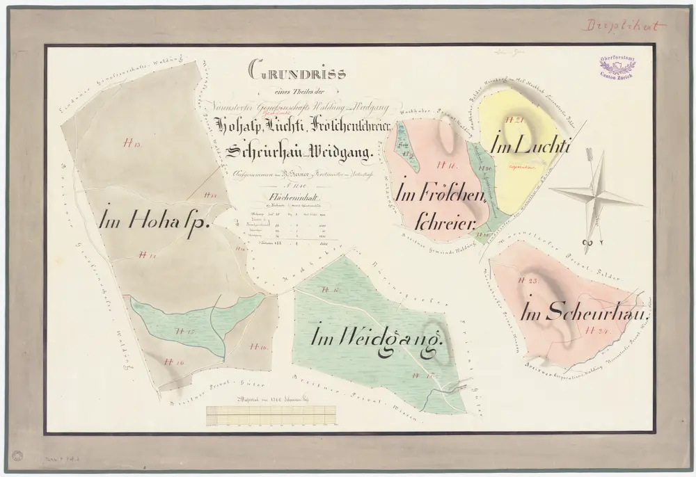 Nürensdorf: Gemeinde- und Genossenschaftswaldungen: Genossenschaftswaldungen bzw. Gemeindewaldungen Honasp (Hohasp), Weidgang, Fröschenschreier, Luchti, Schürhau (Scheurhau); Grundrisse