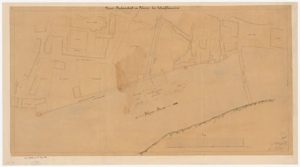 Schaffhausen: Rhein von oberhalb der Rheinbrücke bis unterhalb der neuen Badeanstalt, neue Badeanstalt, Projekt 2; Situationsplan (Rhein-Gebiet Nr. 14 a)