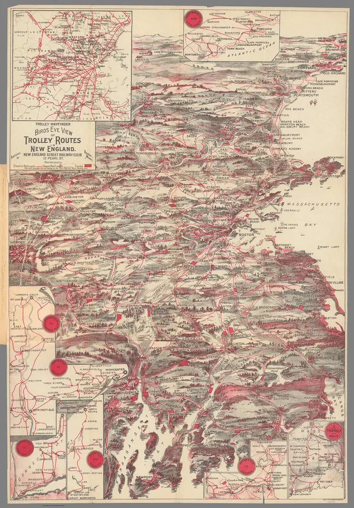 Trolley Wayfinder : Birds eye view of trolley routes in New England.