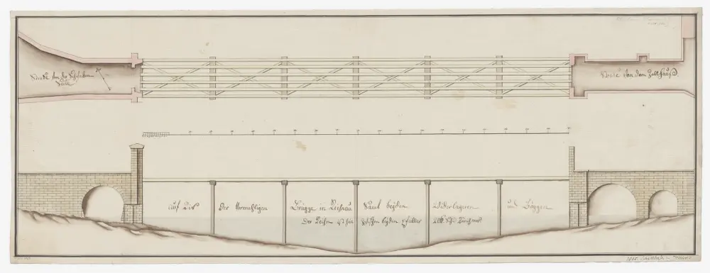 Rheinau: Projektierte Rheinbrücke; Grundriss und Längsschnitt