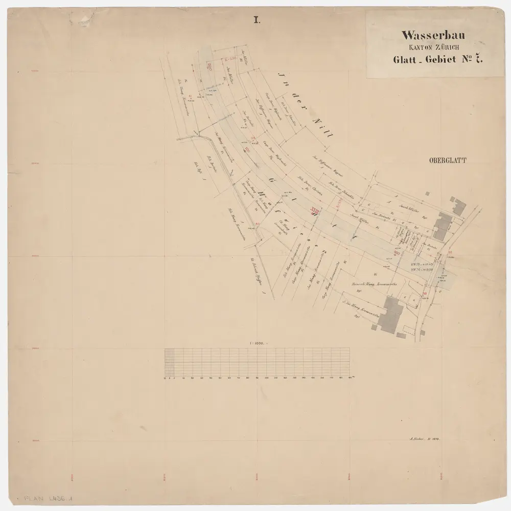 Oberglatt: Glatt von Oberglatt bis Hofstetten; Grundrisse (Glatt-Gebiet Nr. 7): Blatt I: Glatt bei Nill in Oberglatt; Grundriss (Glatt-Gebiet Nr. 7)