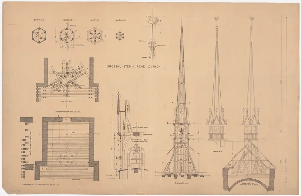 Zürich: Grossmünster: Kleiner Kirchturm: Grundrisse und Querschnitte