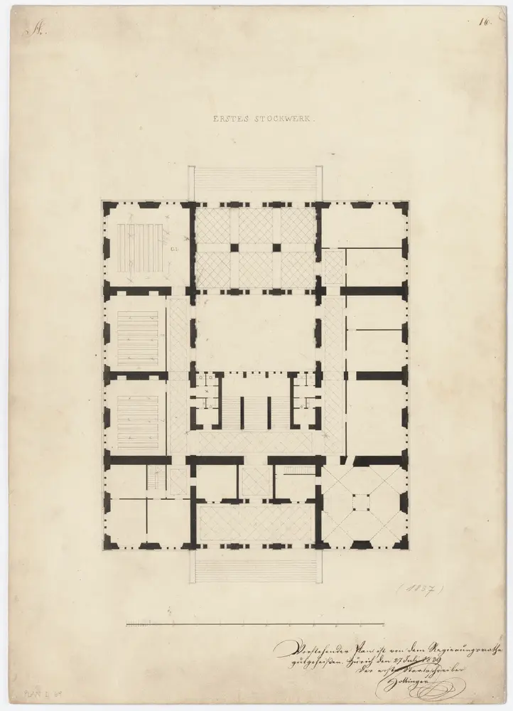 Projektierte Kantonsschule an der Rämistrasse: 1. Stock; Grundriss (Nr. 16)