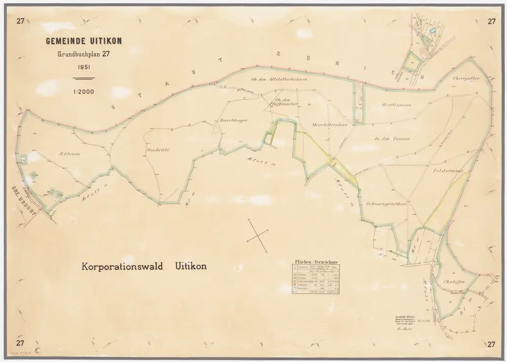 Uitikon: Genossenschaftswaldung: Rütenen, Stockrüti, Ob den Pfaffenächern, Buechhoger, Tannen, Feldermoos, Herrligmoos, Cherigatter, Schwerzgruebhau, Chalofen; Grundriss