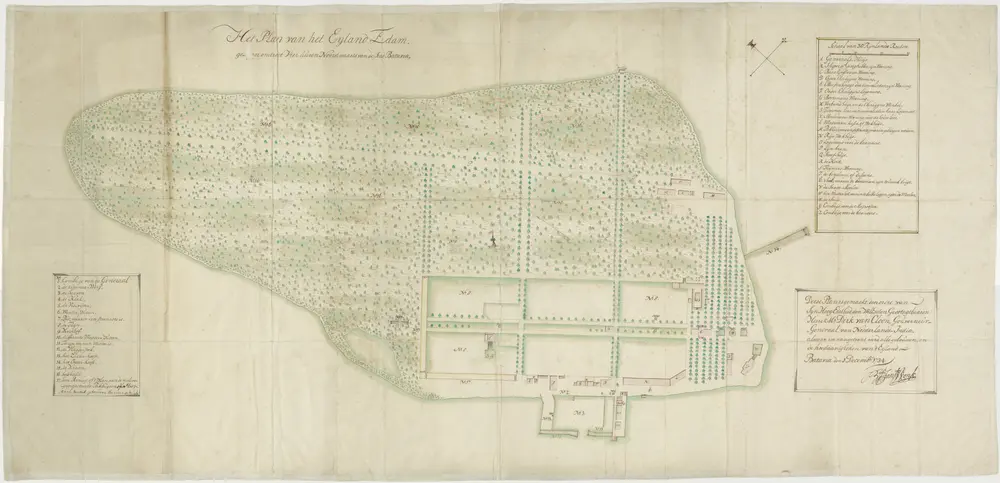 Plattegrond van het eiland Edam bij Batavia