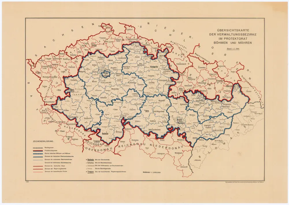 Übersichtskarte der Verwaltungsbezirke im Protektorat Böhmen und Mähren